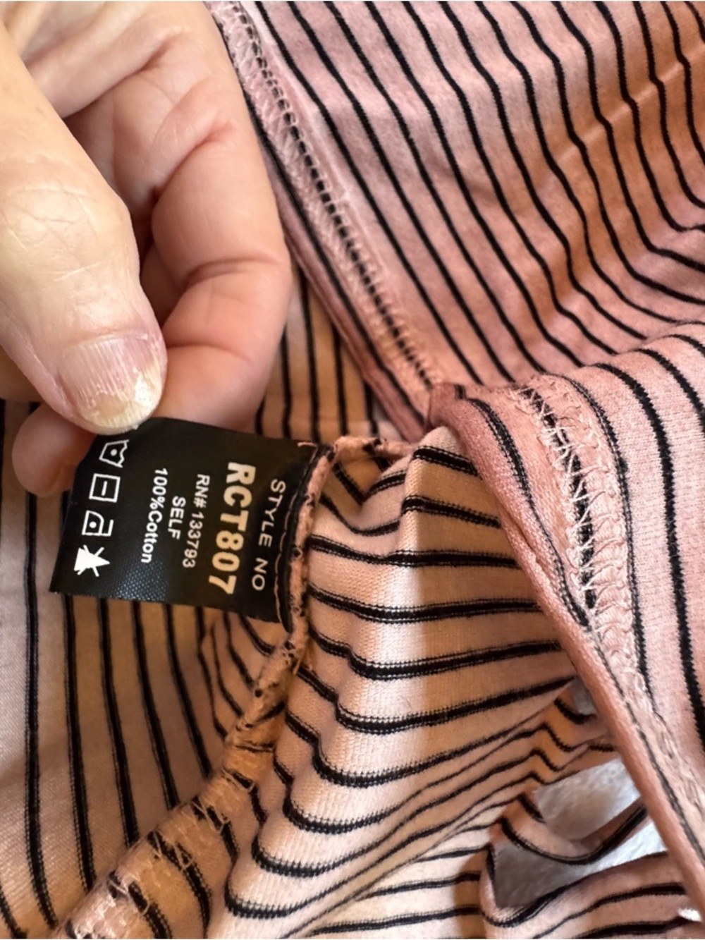 POL Pink & Black Intentionally Distressed Striped V-Neck Short Sleeve Tee NWOT - Picture 3 of 5